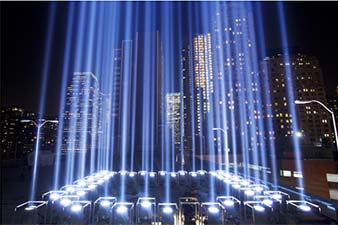 Annual Tribute in Light, commemorating where twin towers once stood, shines